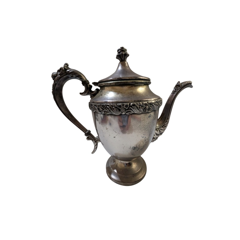 National Silver Co Mary Hayward Silverplate Teapot 7001 Floral Scroll Footed